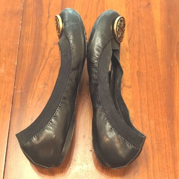 Tory Burch Black Caroline Leather Ballet Flats Sz 7.5 - Picture 11 of 15